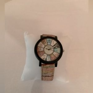 😊Sonsdo very colorful watch, black rim around face, colorful cork band, quartz